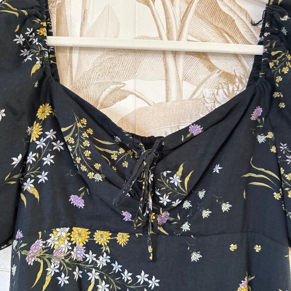 Steve Madden Black Floral Mini Dress – Puff Sleeve Sweetheart - Picture 6 of 7